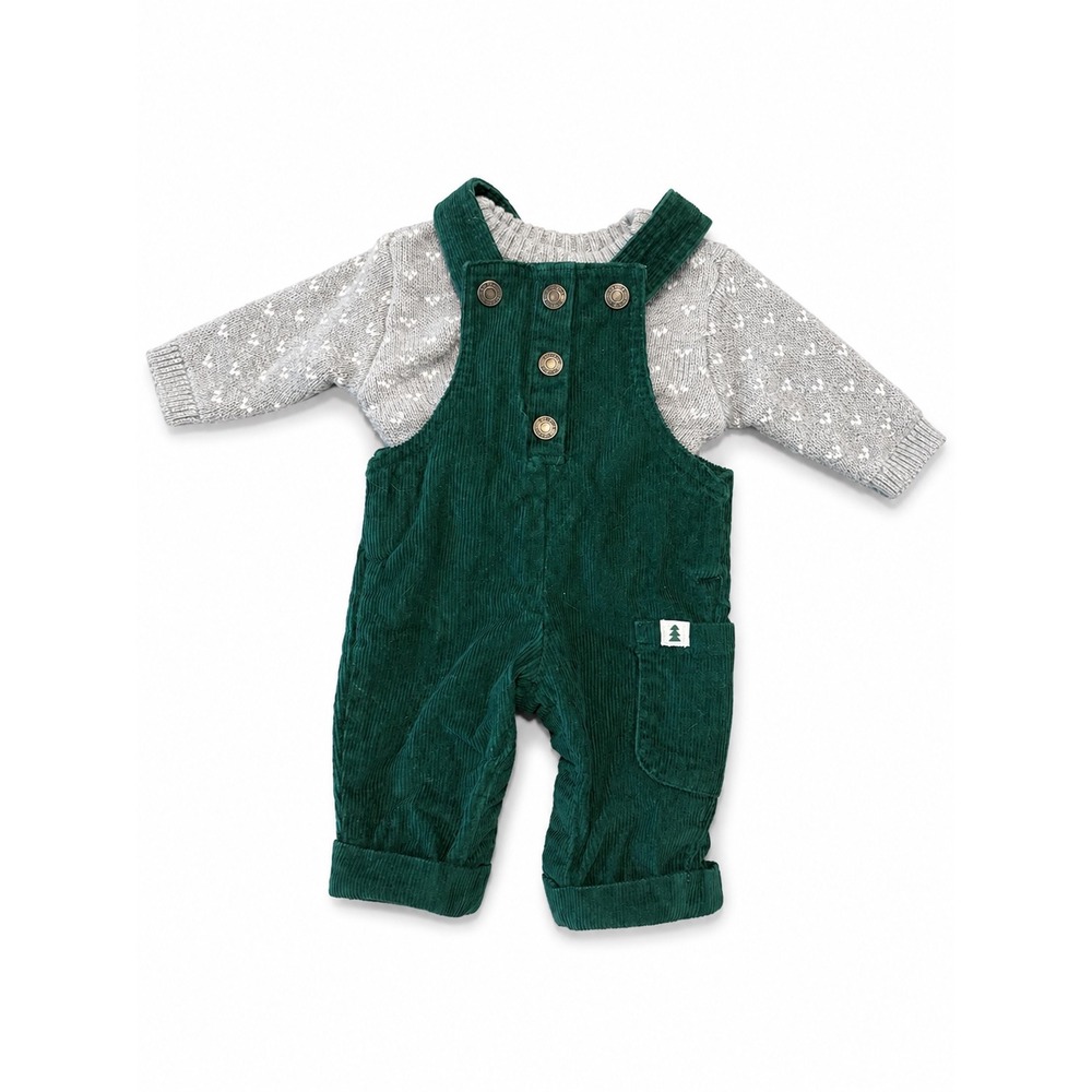Carters Newborn Baby Boy Green Corduroy Overalls and Knit Sweater Set